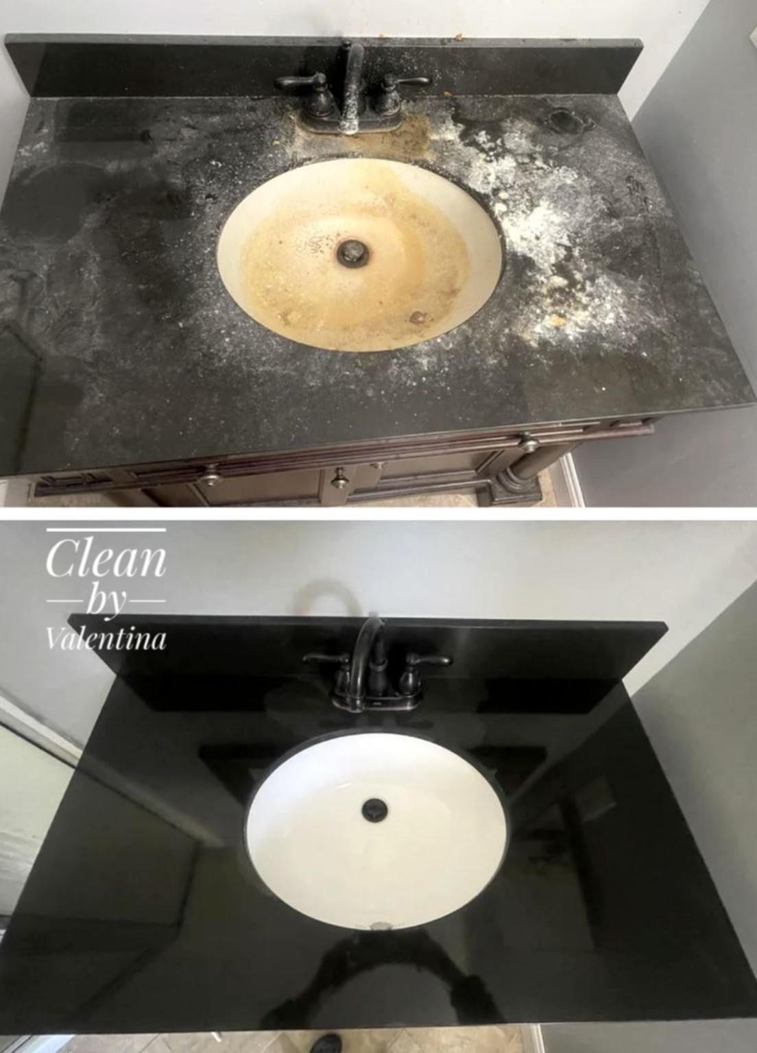 Before and after bathroom sink cleaning